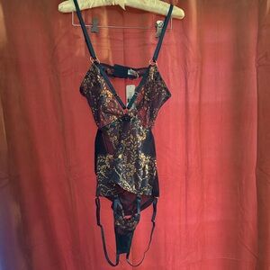 🥂Gorgeous NWT Coquette Teal Lace Harness Cami & Panty Set | Size L